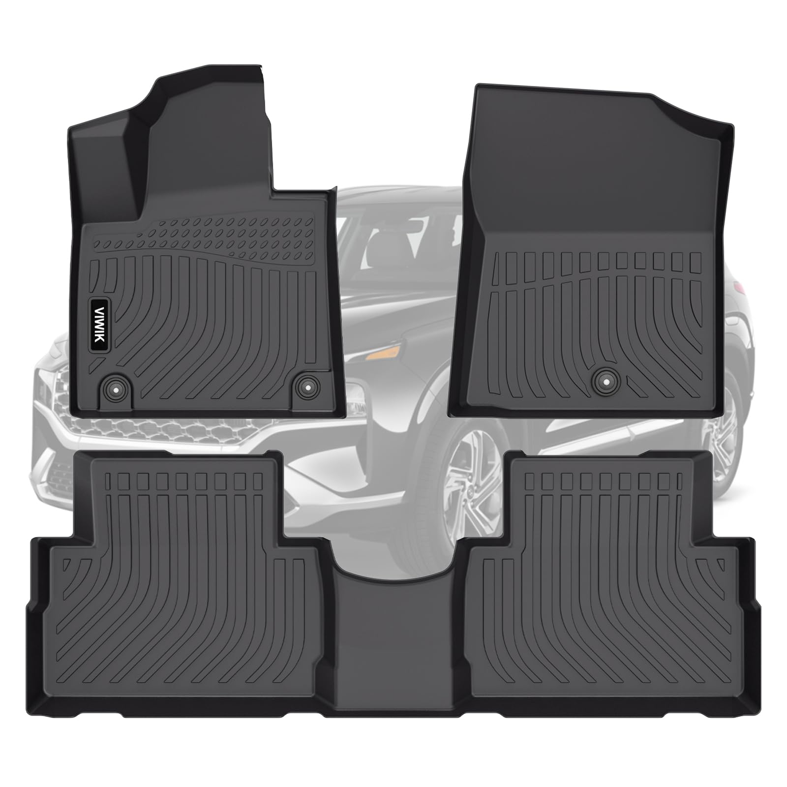 VIWIK Fußmatten für 2021-2023 Santa FE (Nicht für Hybrid), Automatten Allwetterschutz Custom Floor Liners Full Set Include 1st and 2nd Row Front & Hear Black Car Liner von VIWIK