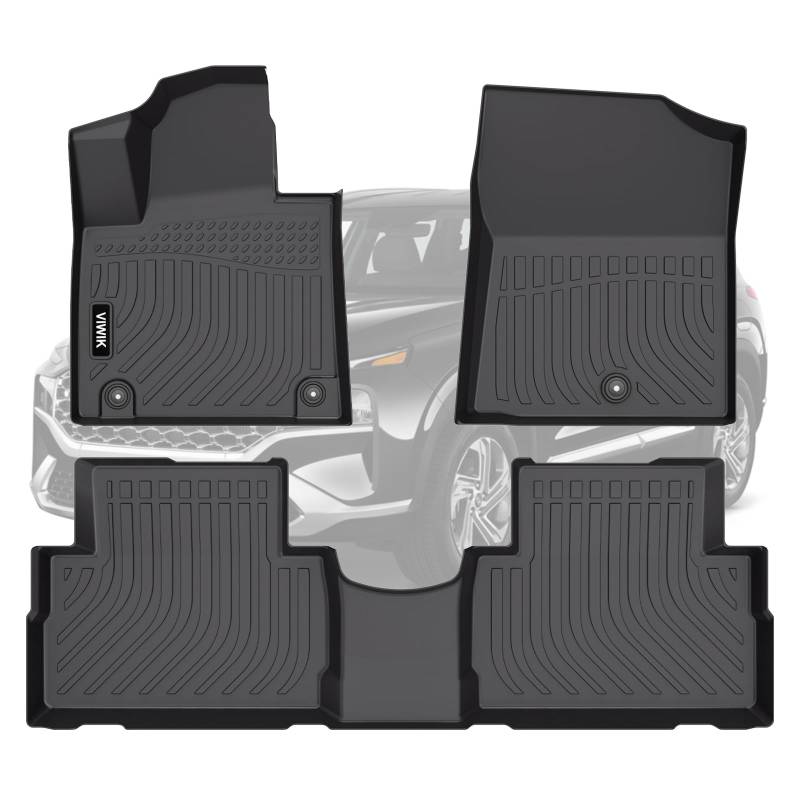 VIWIK Fußmatten für 2021-2023 Santa FE (Nicht für Hybrid), Automatten Allwetterschutz Custom Floor Liners Full Set Include 1st and 2nd Row Front & Hear Black Car Liner von VIWIK