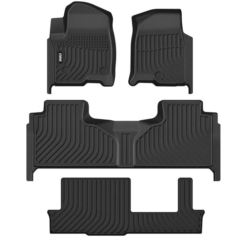 VIWIK Fußmatten für Chevrolet Chevy Tahoe 2021 2022 2023 2024, 8-Sitzbank, Allwetter-Automatten, komplettes Set, 1./2./3. Reihe vorne und hinten, Automobil-Bodeneinlagen, TPE, schwarz, geruchlos von VIWIK