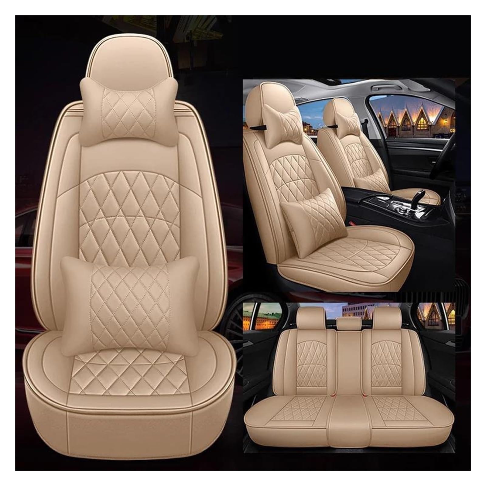 VKVZGPRARW Auto Sitzbezug Für A3 Sportback A1 A2 A4 A6 A8 Q3 Q5 Q7 Autozubehör Autositzbezüge Leder Autositzbezug(Beige A) von VKVZGPRARW