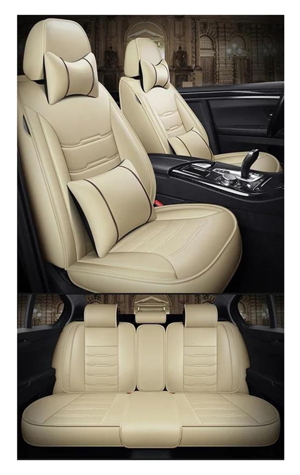 VKVZGPRARW Auto Sitzbezug Für B&MW 7er Für E38 E65 F01 F02 F03 F04 G11G12 Autoinnendetails Autositzbezüge Universal 5-Sitzer-Autositzbezug(Beige A) von VKVZGPRARW