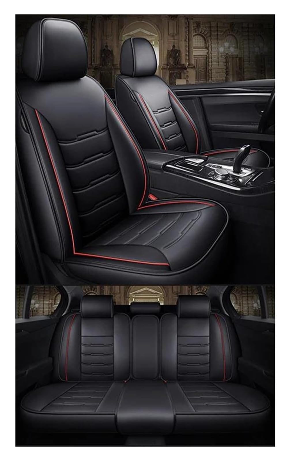 VKVZGPRARW Auto Sitzbezug Für B&MW 7er Für E38 E65 F01 F02 F03 F04 G11G12 Autoinnendetails Autositzbezüge Universal 5-Sitzer-Autositzbezug(Black Red 4pcs) von VKVZGPRARW