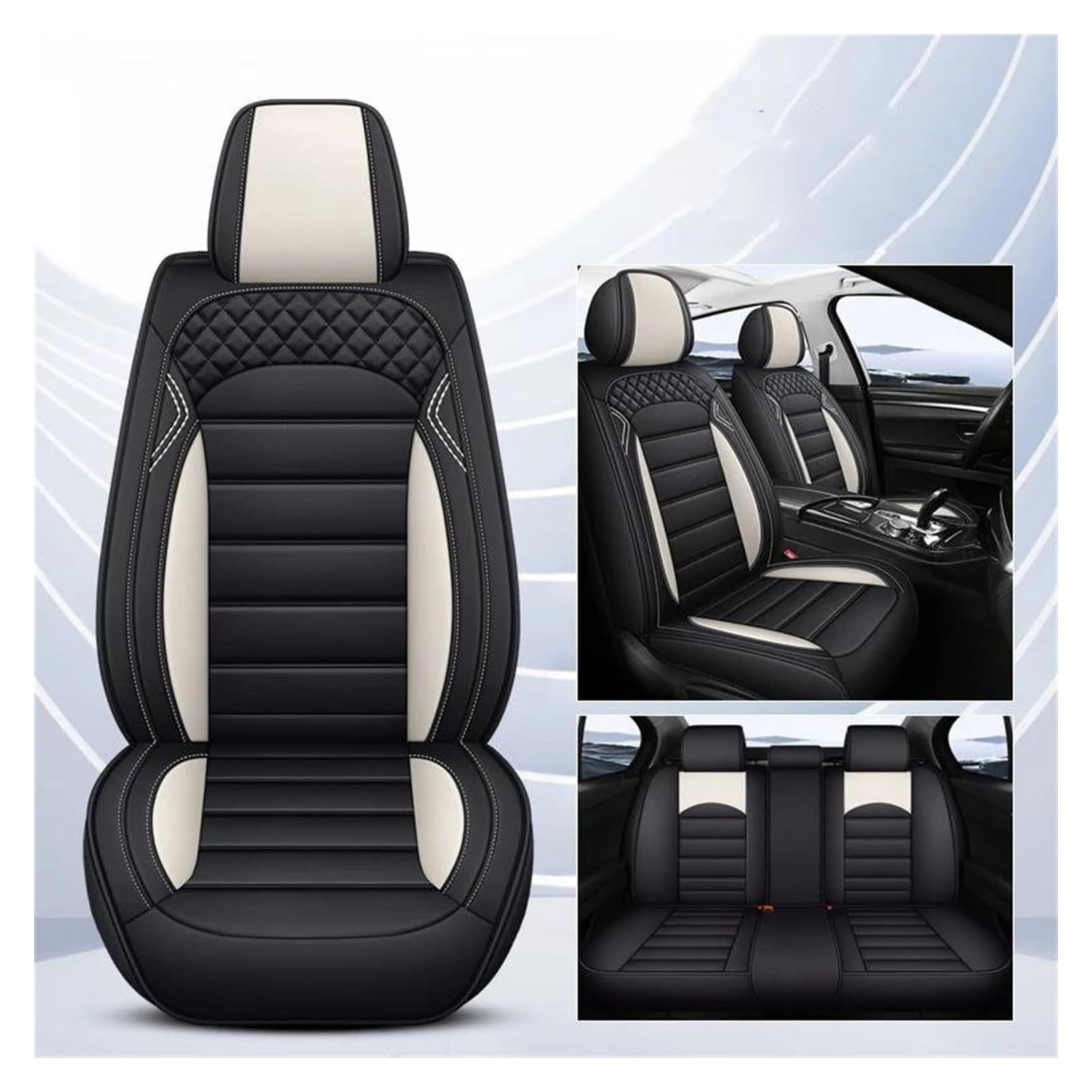 VKVZGPRARW Auto Sitzbezug Für Cruze Für Captiva Für TRAX Für Blazer Für Cavalier Autositzbezüge Set Mit 5 Sitzen Autositzbezug(Black beige) von VKVZGPRARW