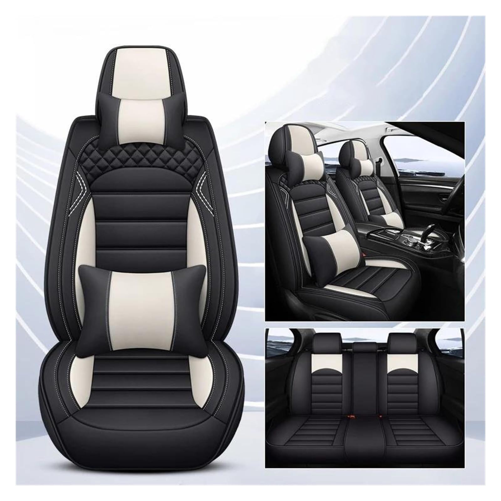 VKVZGPRARW Auto Sitzbezug Für Cruze Für Captiva Für TRAX Für Blazer Für Cavalier Autositzbezüge Set Mit 5 Sitzen Autositzbezug(Black beige A) von VKVZGPRARW