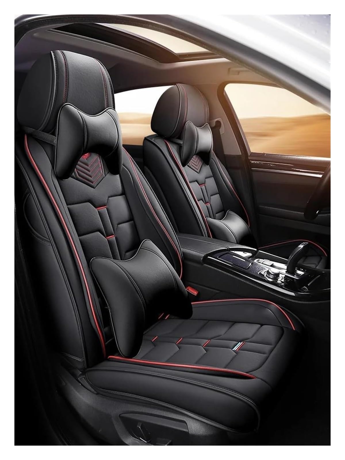 VKVZGPRARW Auto Sitzbezug Für Fiesta Für Mondeo MK4 Für Kodiaq Für Octavia 2 Für A&lfa 159 Für M&ercedes W204 W205 Autositzbezüge 5 Sitze Universal(Black Red 4pcs) von VKVZGPRARW
