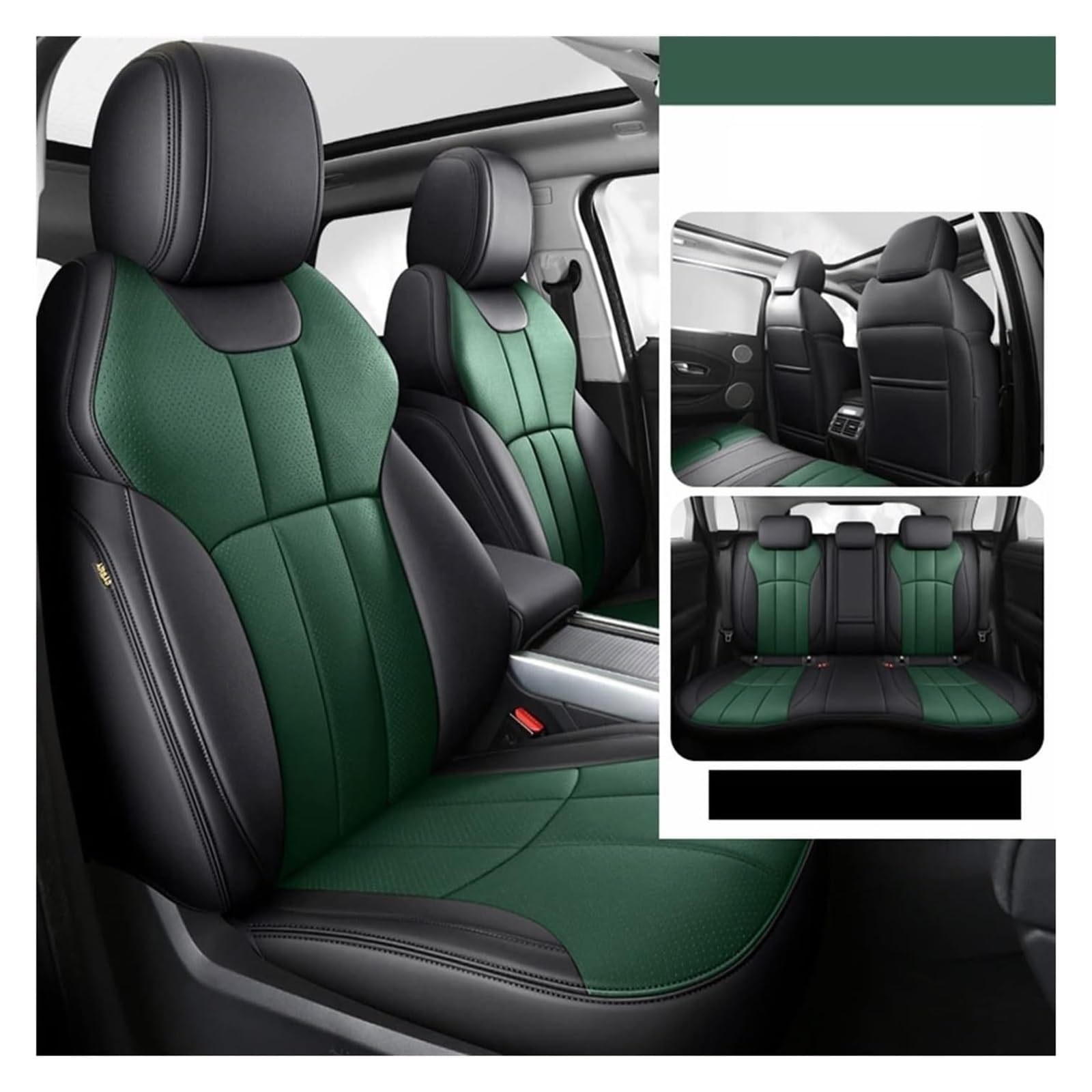 VKVZGPRARW Auto Sitzbezug Für Haval Für Jolion 2021 Auto Sitz Set Sitzkissen Abdeckung Schutz Custom Car Echtes Leder Sitz Abdeckung Set Zubehör(Black Green) von VKVZGPRARW