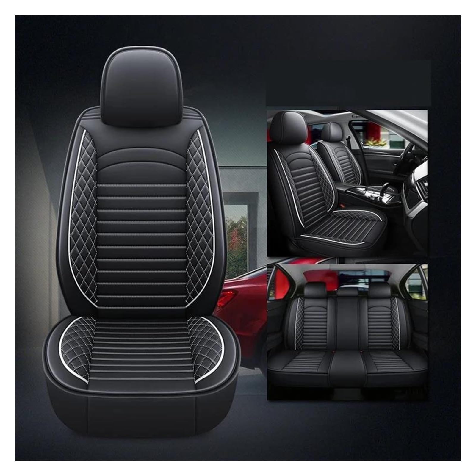 VKVZGPRARW Auto Sitzbezug Für M&EGANE Für Koleos Für Laguna Für Kadjar Für Scenic Für Espace Für Fluence Autositzbezüge Universal 5 Sitz Auto Sitzbezug(Black White A) von VKVZGPRARW
