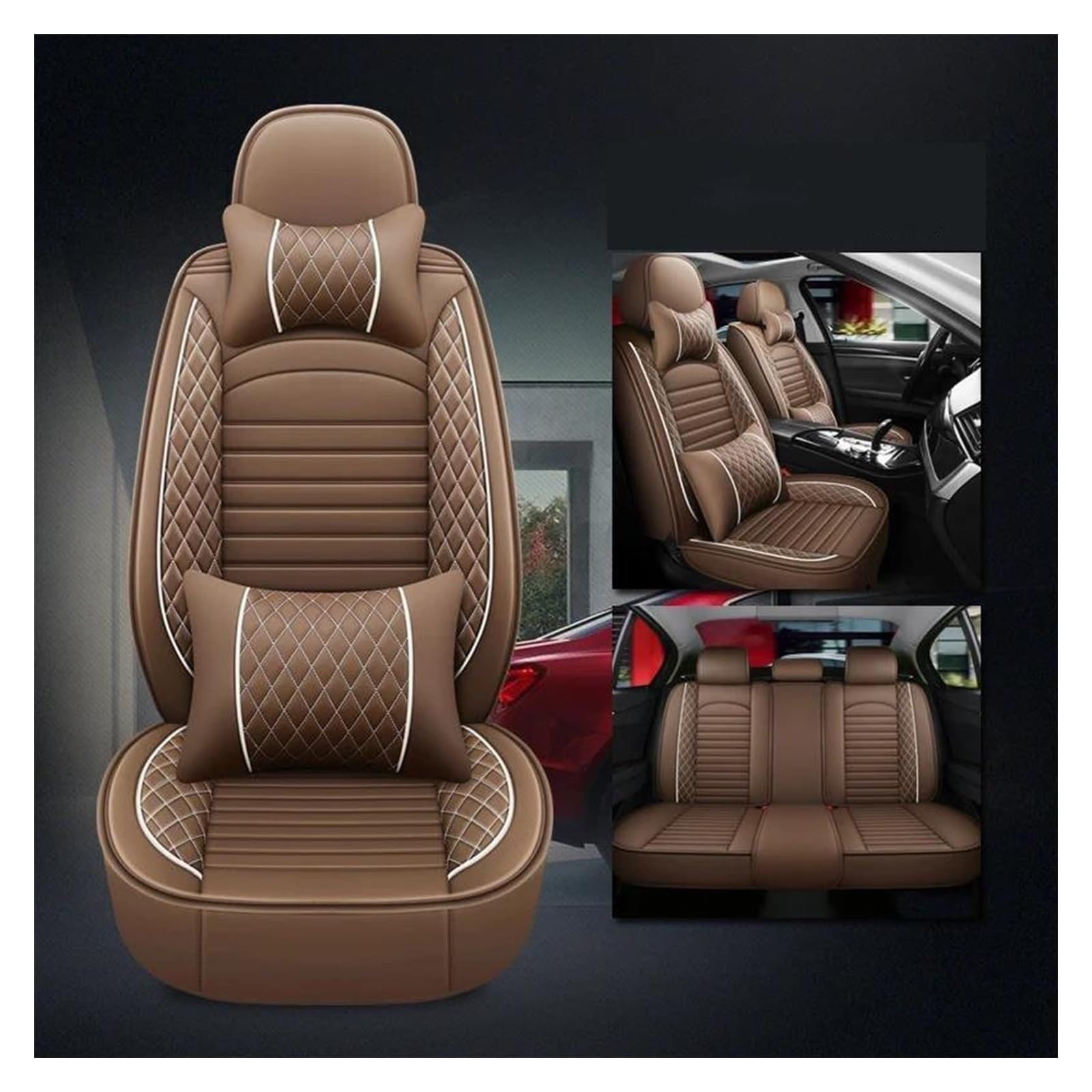VKVZGPRARW Auto Sitzbezug Für M&EGANE Für Koleos Für Laguna Für Kadjar Für Scenic Für Espace Für Fluence Autositzbezüge Universal 5 Sitz Auto Sitzbezug(Browm B) von VKVZGPRARW