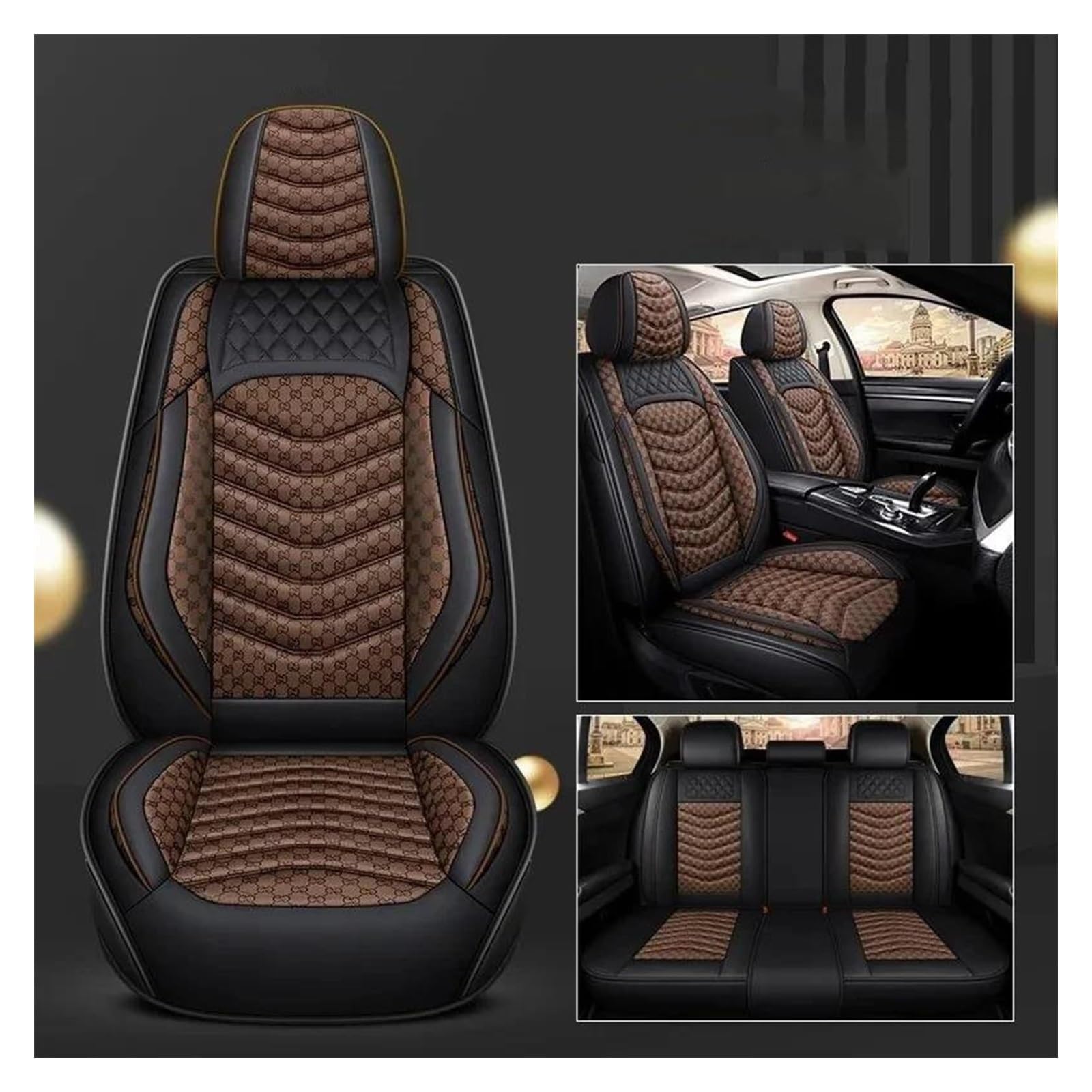 VKVZGPRARW Auto Sitzbezug Für P&eugeot Für 307 206 308 308S 407 207 406 408 301 508 5008 2008 Autositzbezüge 5-teiliges Set Autositzbezug(Black Brown) von VKVZGPRARW