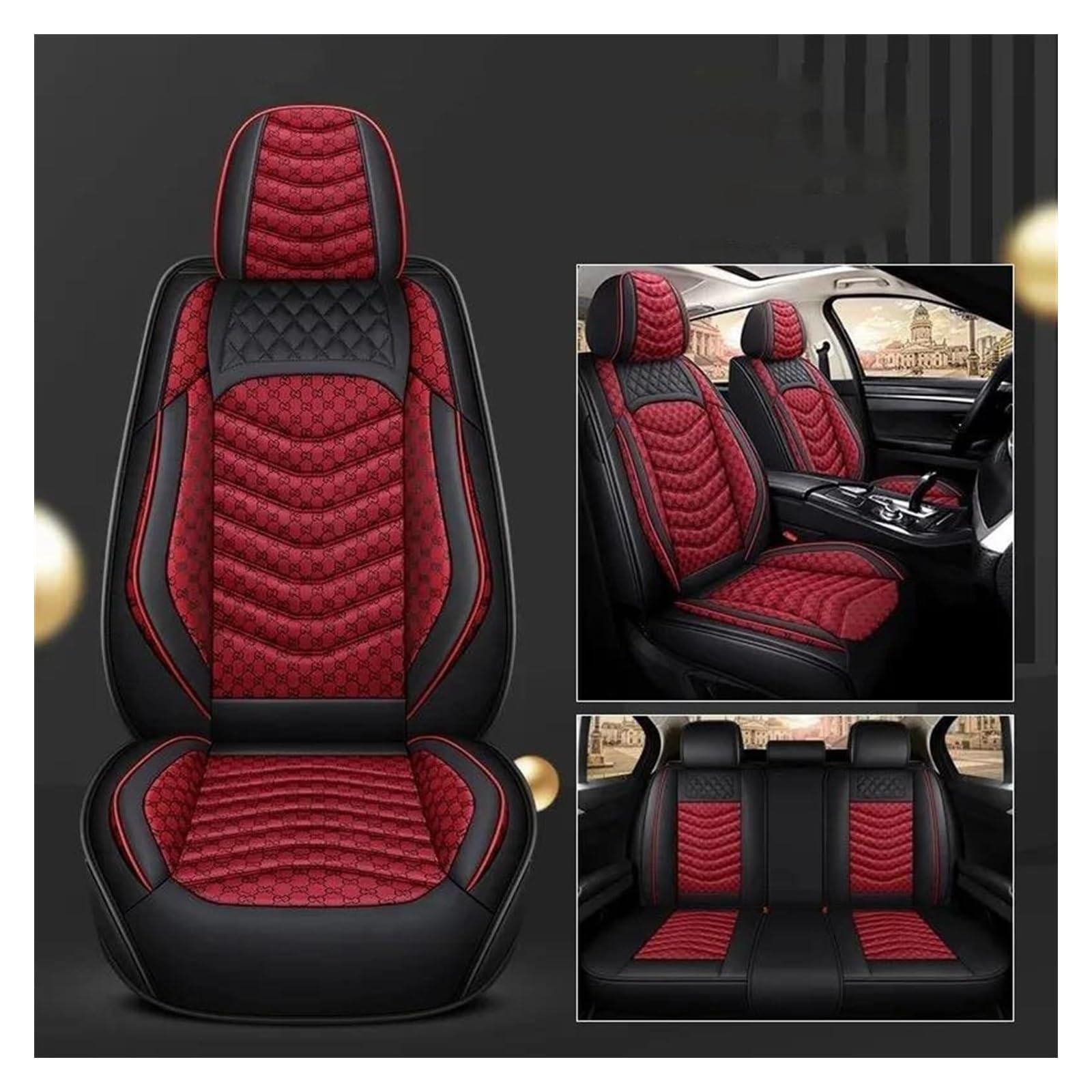 VKVZGPRARW Auto Sitzbezug Für P&eugeot Für 307 206 308 308S 407 207 406 408 301 508 5008 2008 Autositzbezüge 5-teiliges Set Autositzbezug(Black Red 4pcs) von VKVZGPRARW
