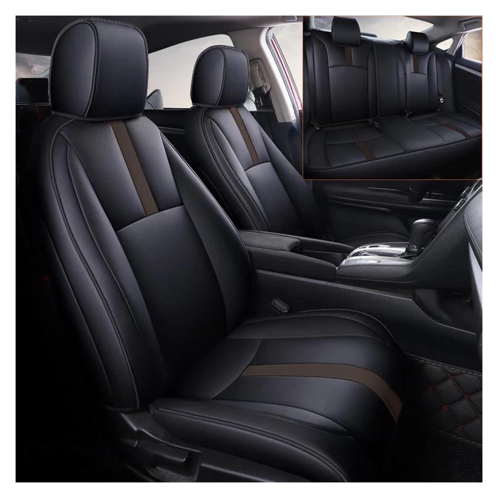 VKVZGPRARW Auto Sitzbezug Für Select Für Civic 2016–2021 Jahre, Modisches Komplettes Set, wasserdichte Kunstleder-Autositzbezüge, Spezielle Auto-Sitzbezüge(Black Coffee) von VKVZGPRARW