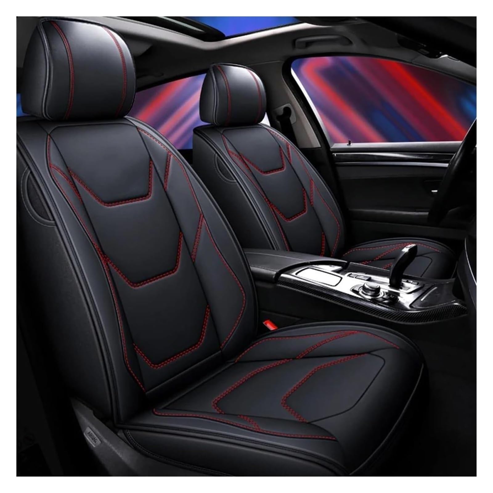 VKVZGPRARW Auto Sitzbezug Für Sonic Für Spark Für Equinox Für Malibu Autositzbezüge Autositzbezug Autositzbezüge Leder(Black Red 4pcs) von VKVZGPRARW