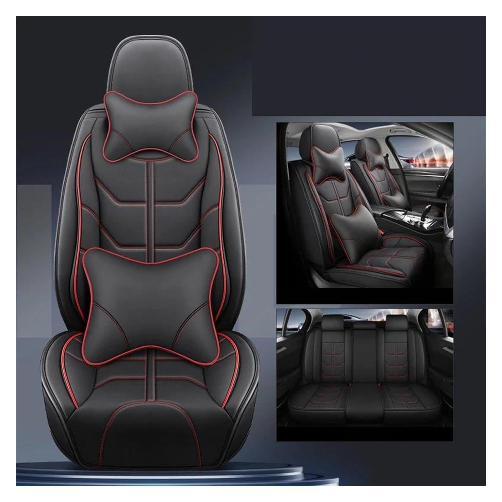 VKVZGPRARW Auto Sitzbezug Für T&oyota Alle Automodelle Für Auris Für Avensis Für Crown Für 4Runner Für Harrier FJ Für Cruiser Für Mark X Autositzbezüge(Black red A) von VKVZGPRARW