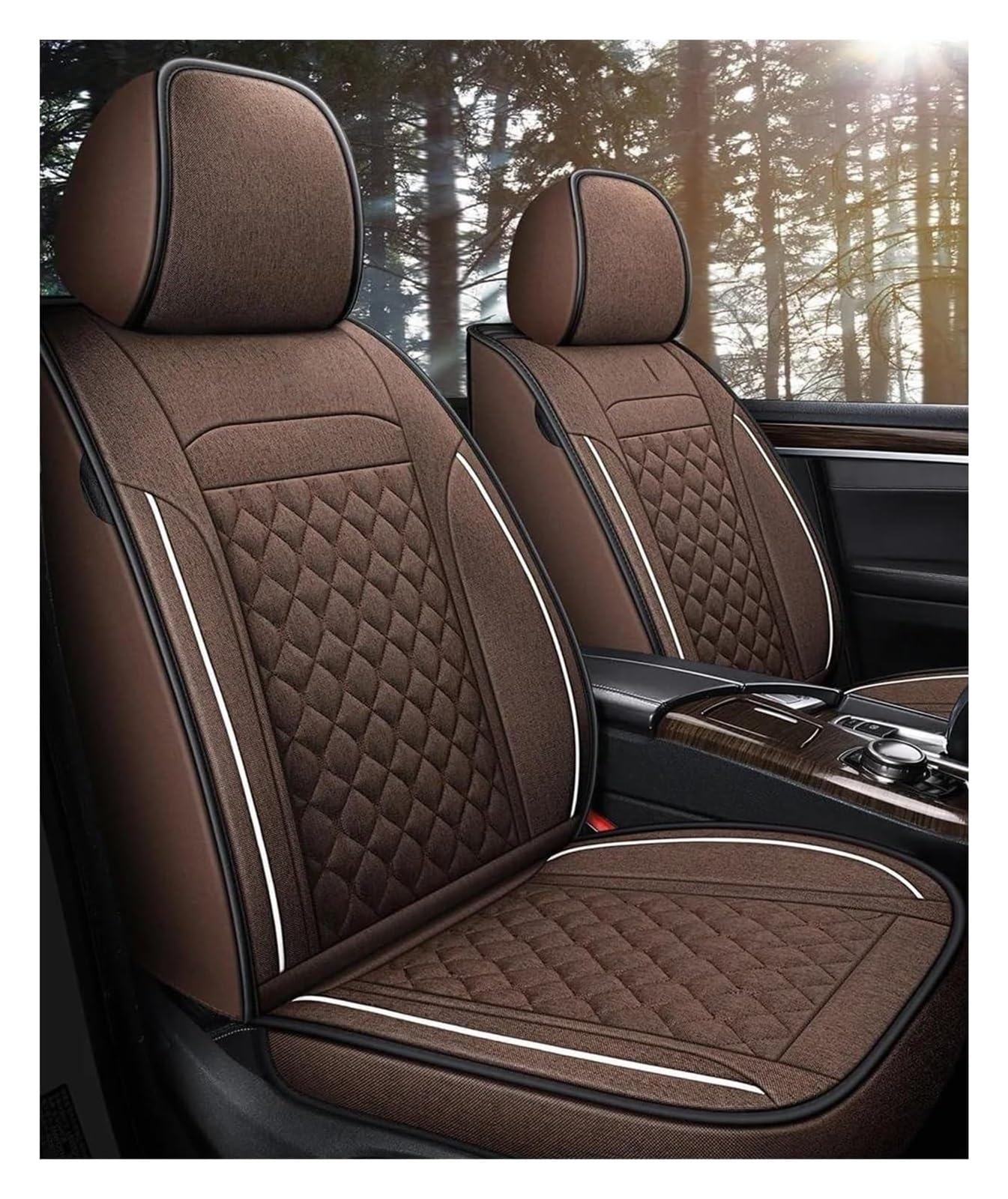 VKVZGPRARW Auto Sitzbezug Für T&oyota Alle Automodelle Für Corolla Für Yaris Für Prius Für Vios Universal Flachs Zubehör Autositzbezug Autositzbezüge(Coffee) von VKVZGPRARW