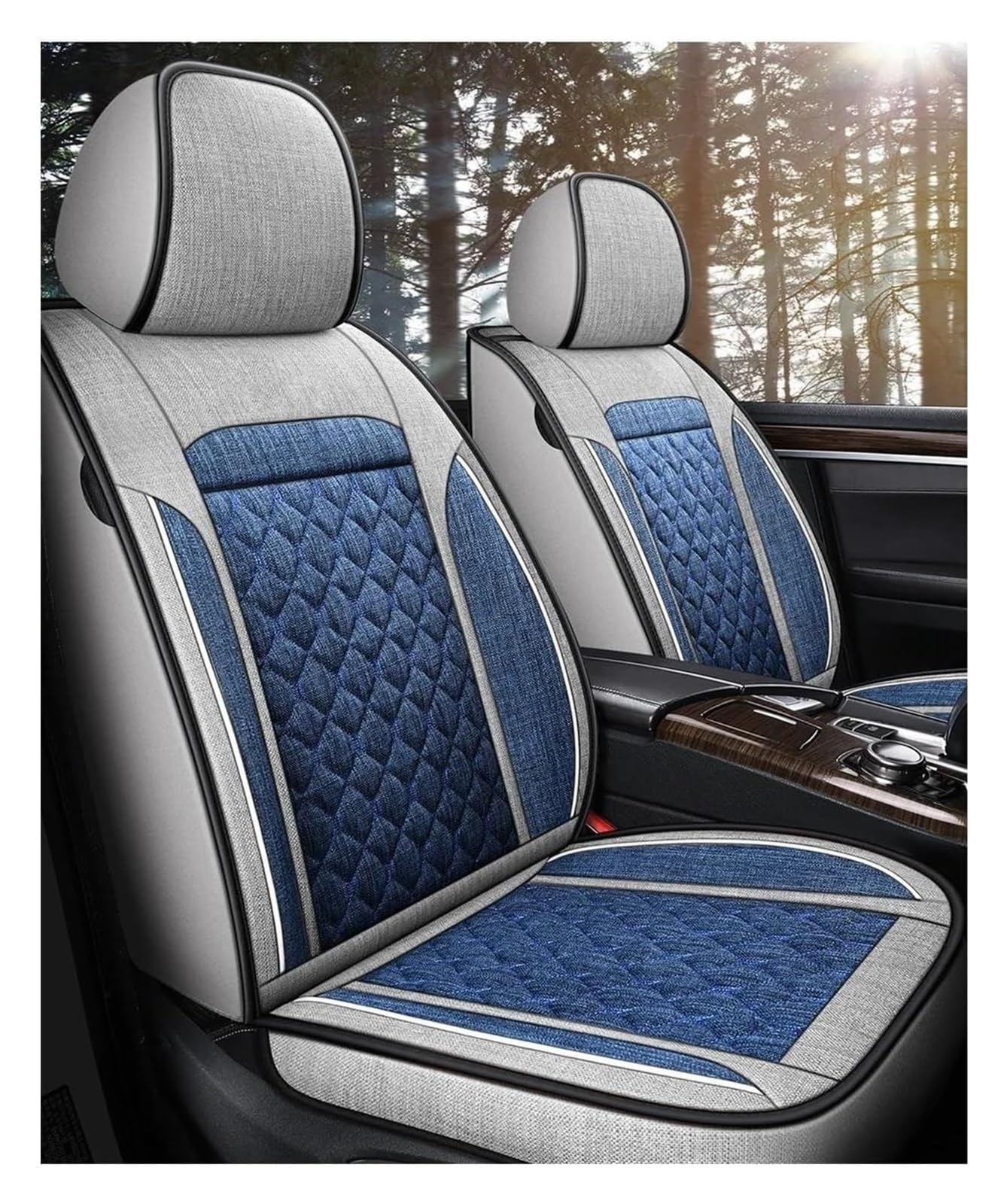 VKVZGPRARW Auto Sitzbezug Für T&oyota Alle Automodelle Für Corolla Für Yaris Für Prius Für Vios Universal Flachs Zubehör Autositzbezug Autositzbezüge(Gray Blue) von VKVZGPRARW