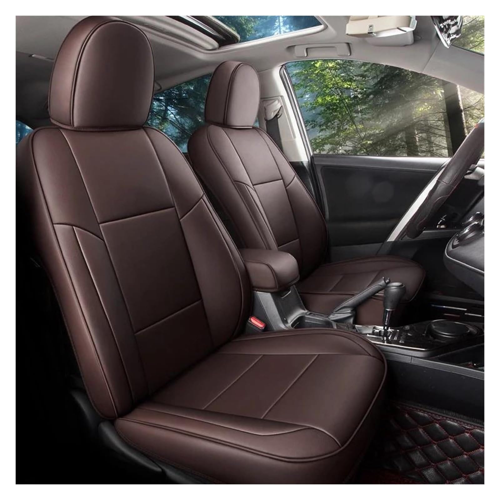 VKVZGPRARW Auto Sitzbezug Für T&oyota Für Rav4 2013-2019, wasserdichte Kunstleder-Zubehör, Auto-Styling-Autositzbezüge, Passgenau Für Autositzbezüge(Braun) von VKVZGPRARW