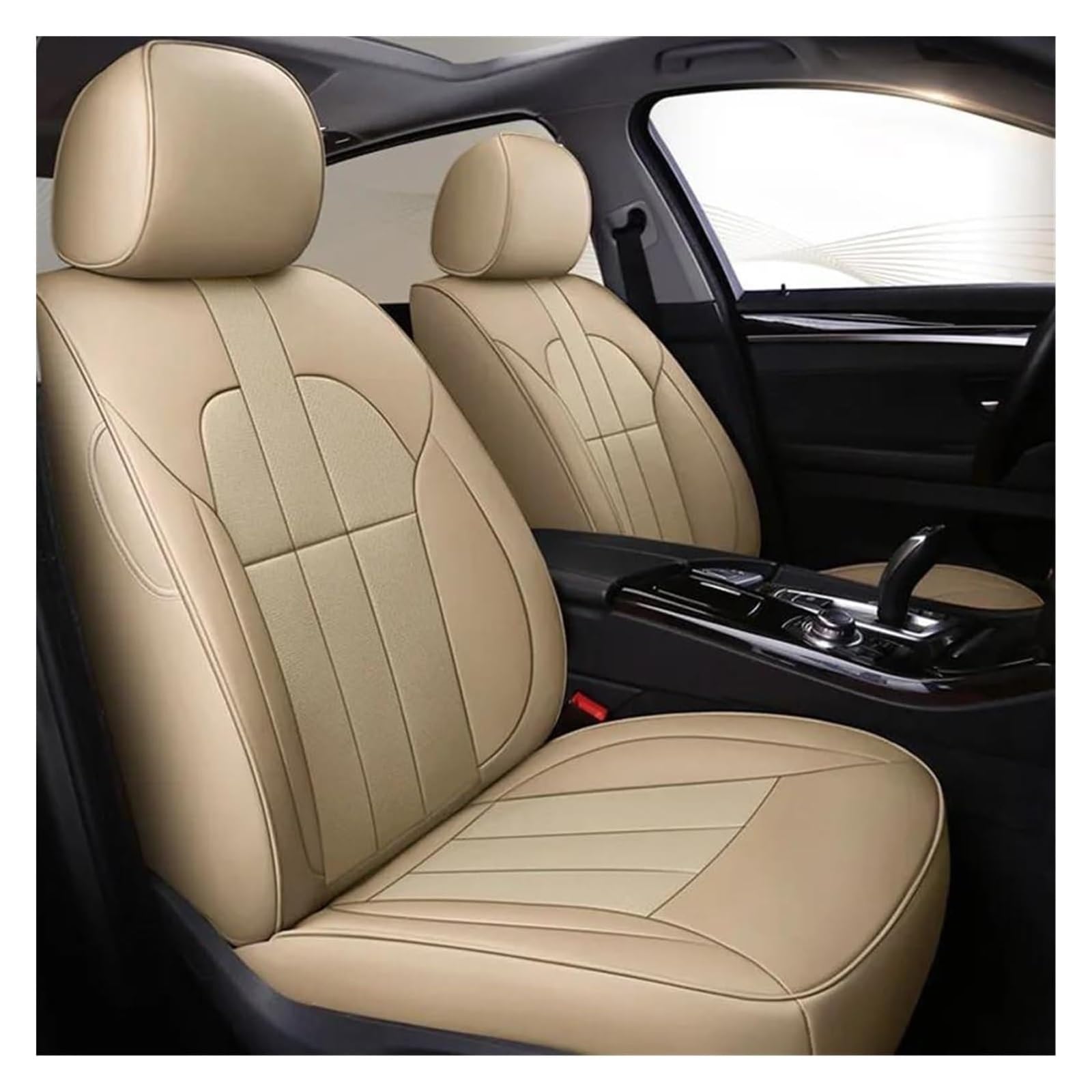 VKVZGPRARW Auto Sitzbezug Für VW Für Phaeton Für Caddy Für EOS Für UP R36 Autositzbezüge Benutzerdefinierte Rindsleder Autositzbezug Auto(Beige) von VKVZGPRARW