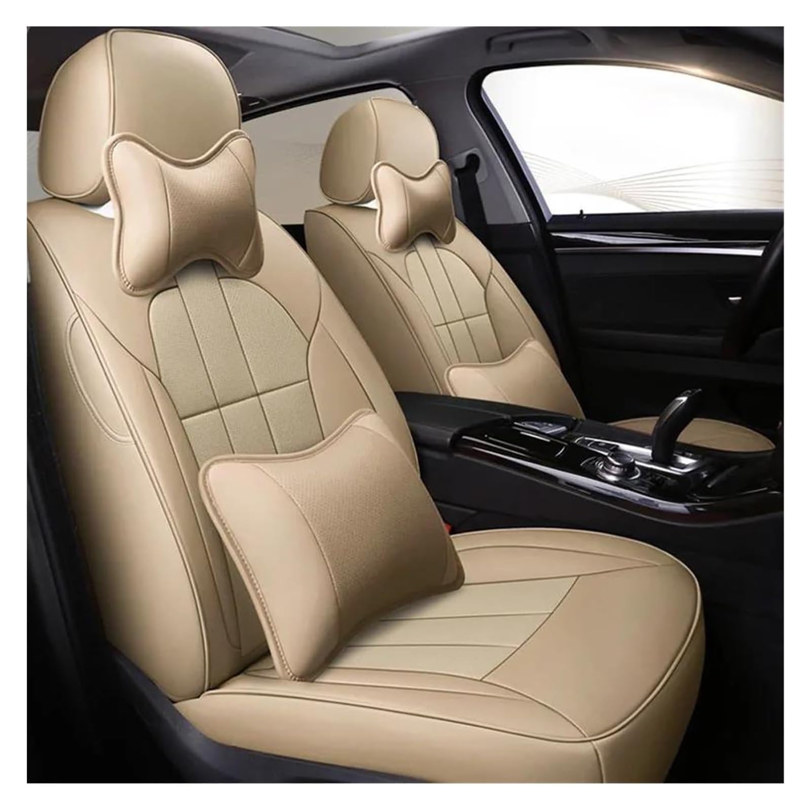 VKVZGPRARW Auto Sitzbezug Für VW Für Phaeton Für Caddy Für EOS Für UP R36 Autositzbezüge Benutzerdefinierte Rindsleder Autositzbezug Auto(Beige Lux) von VKVZGPRARW