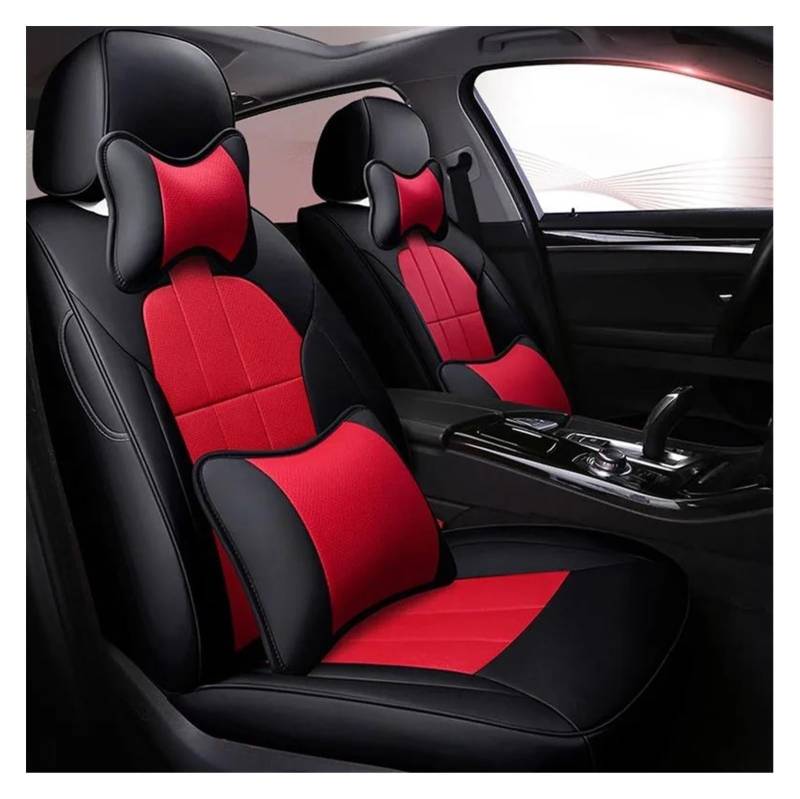 VKVZGPRARW Auto Sitzbezug Für VW Für Phaeton Für Caddy Für EOS Für UP R36 Autositzbezüge Benutzerdefinierte Rindsleder Autositzbezug Auto(Black Red Lux) von VKVZGPRARW