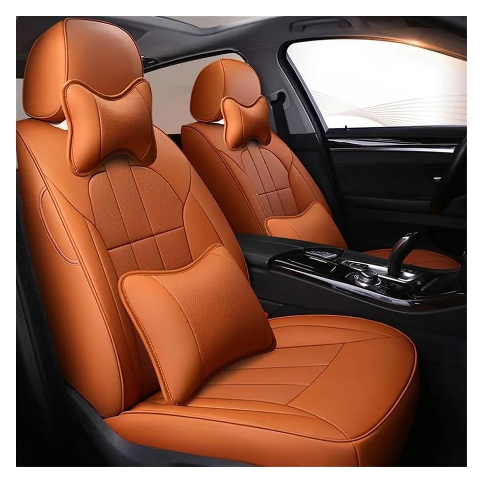 VKVZGPRARW Auto Sitzbezug Für VW Für Phaeton Für Caddy Für EOS Für UP R36 Autositzbezüge Benutzerdefinierte Rindsleder Autositzbezug Auto(Orange Lux) von VKVZGPRARW