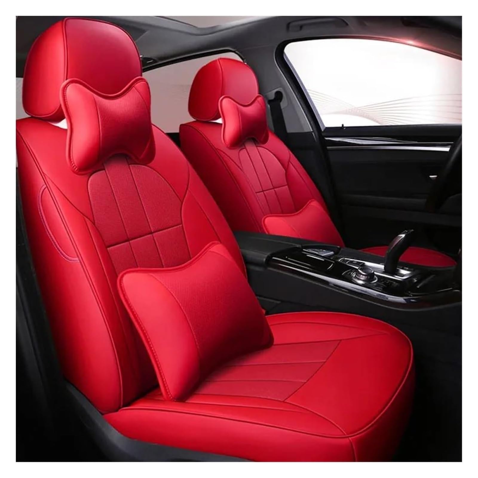 VKVZGPRARW Auto Sitzbezug Für VW Für Phaeton Für Caddy Für EOS Für UP R36 Autositzbezüge Benutzerdefinierte Rindsleder Autositzbezug Auto(Red Lux) von VKVZGPRARW