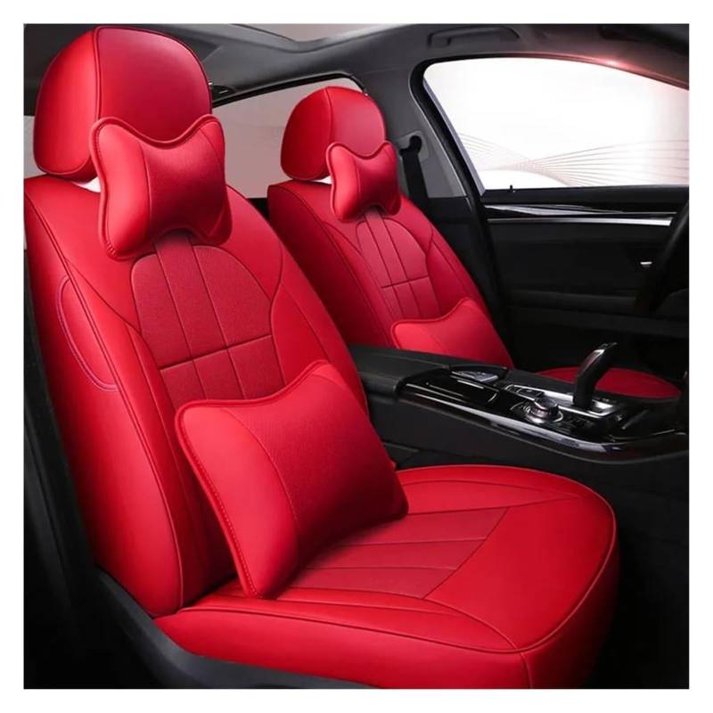 VKVZGPRARW Auto Sitzbezug Für VW Für Phaeton Für Caddy Für EOS Für UP R36 Autositzbezüge Benutzerdefinierte Rindsleder Autositzbezug Auto(Red Lux) von VKVZGPRARW