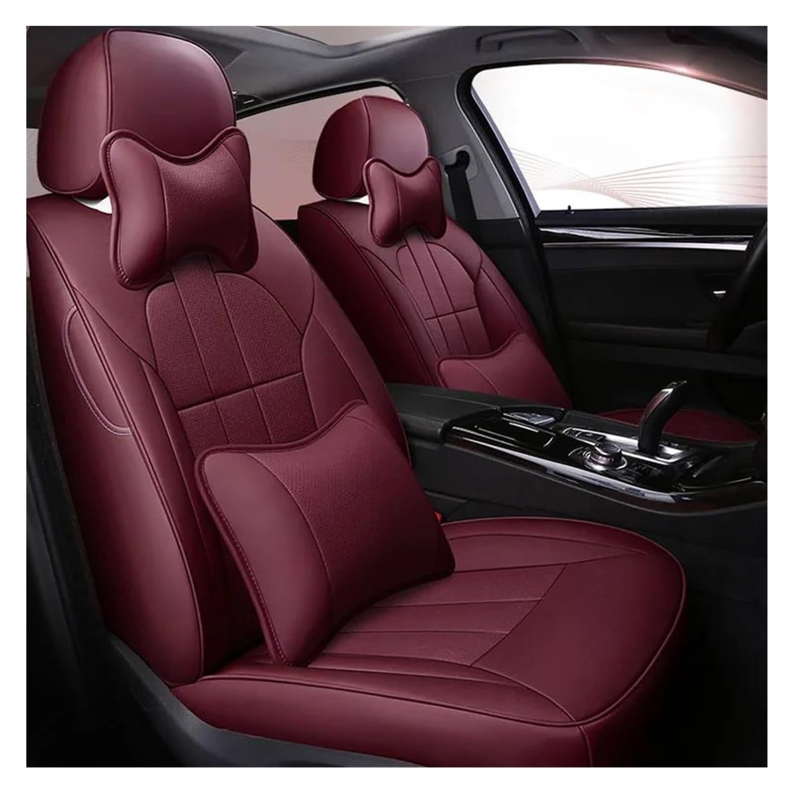 VKVZGPRARW Auto Sitzbezug Für VW Für Phaeton Für Caddy Für EOS Für UP R36 Autositzbezüge Benutzerdefinierte Rindsleder Autositzbezug Auto(Wine Red Lux) von VKVZGPRARW