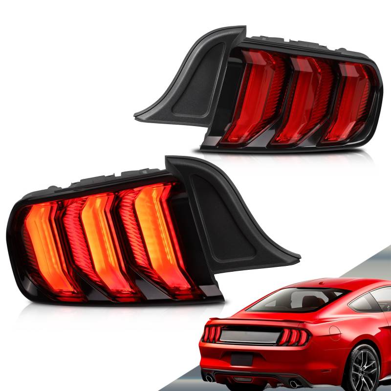 VLAND 5 Modi Rückleuchten kompatibel für Mustang 2015-2023, Mit E-Prüfzeichen, 1 Satz (Rot) von VLAND Motor