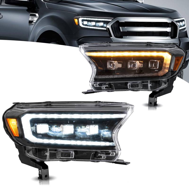 VLAND Projektorscheinwerfer kompatibel für Ranger T6 T7 XL XLT Wildtrak Raptor 2016-2021, Mit E-Prüfzeichen, 1 Satz (Gelber Reflektor) von VLAND Motor