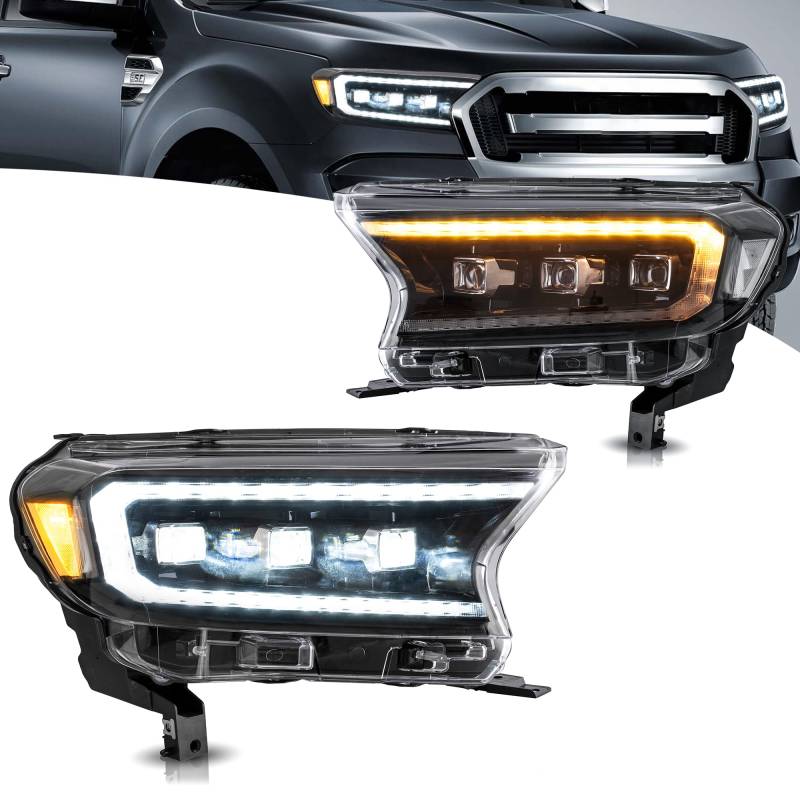 VLAND Projektorscheinwerfer kompatibel für Ranger T6 T7 XL XLT Wildtrak Raptor 2016-2021, Mit E-Prüfzeichen, 1 Satz (Klarer Reflektor) von VLAND Motor