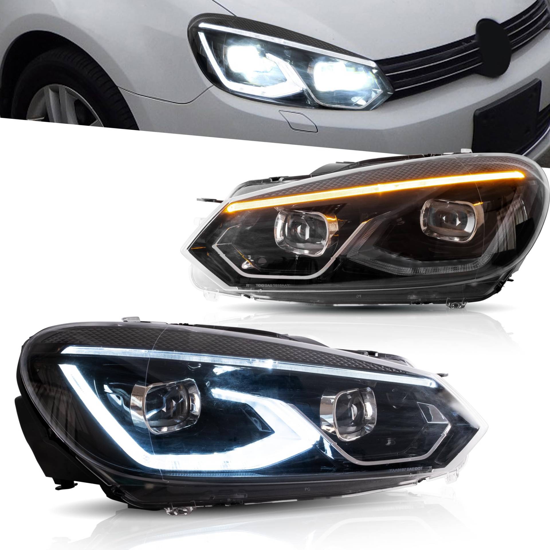 VLAND Projektorscheinwerfer Kompatibel für Golf 6 MK6 TSI Halogen 2008-2013 (Nicht für TDI/GTI/R), 1 Satz (Regulär) von VLAND Motor