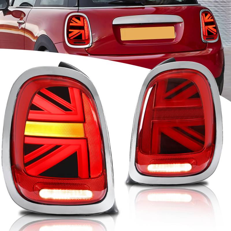 VLAND Rückleuchten Kompatibel für Mini Cooper F55 F56 F57 2014-2020, Mit E-Prüfzeichen,1 Satz (Rot/Chrom Zierring) von VLAND Motor