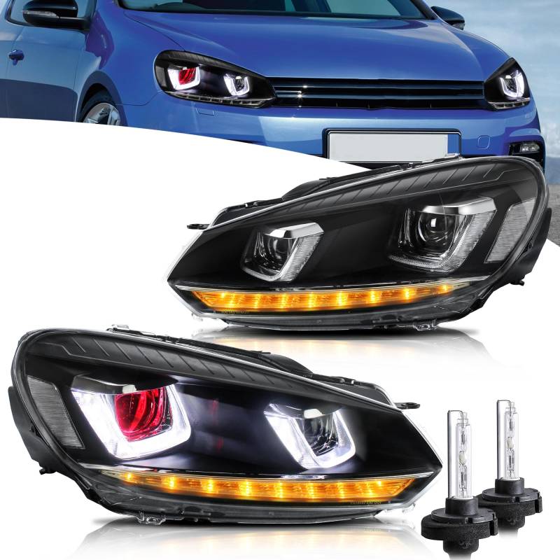 VLAND Scheinwerfer Kompatibel für Golf 6 Golf MK6 TSI Halogen 2008-2013 (Nicht für TDI/GTI/R), 1 Satz (Dämoneye+d2h) von VLAND Motor