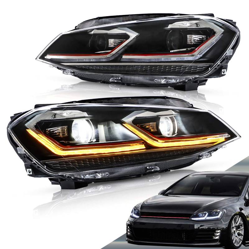 VLAND Scheinwerfer Kompatibel für Golf 7 facelift/Golf 7.5 MK7.5 halogen 2017-2020 (Nicht für Golf MK7/GTI/GTD/R), Mit E-Prüfzeichen,1 Satz (Rot) von VLAND Motor