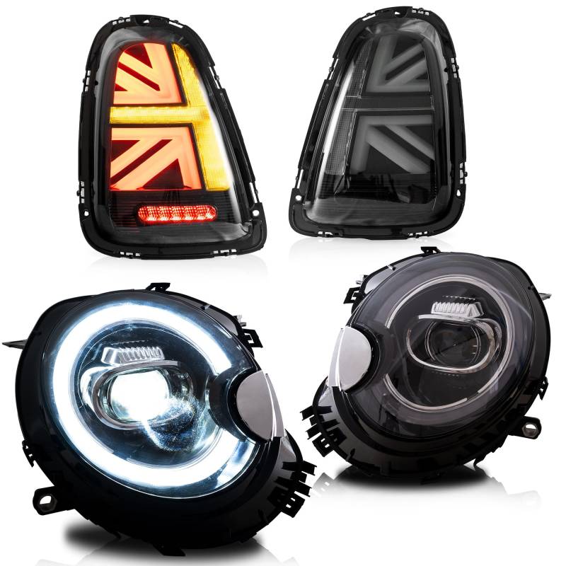 VLAND Scheinwerfer und Rückleuchten Set kompatibel für Mini Cooper R56 R57 R58 R59 2007-2013, Mit E-Prüfzeichen,1 Satz Fahrer- und Beifahrerseite (Scheinwerfer + Geräuchert) von VLAND Motor