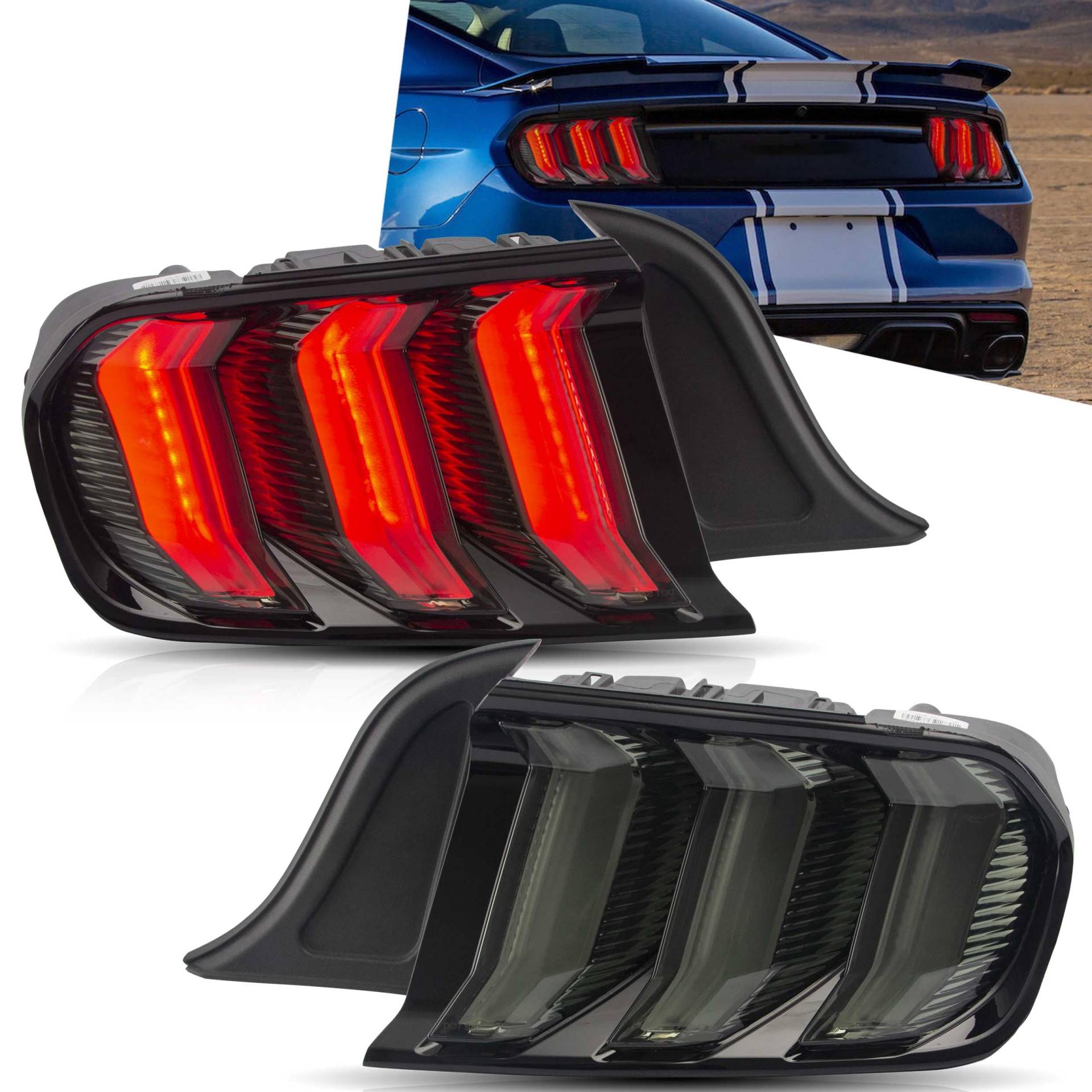VLAND Fünf Modelle Rücklichter für Mustang GT 2015 2016 2017 2018 2019 2020 Rücklicht Blinker mit sequentieller Anzeige, geräucherter oder klarer zufälliger Lieferung von VLAND