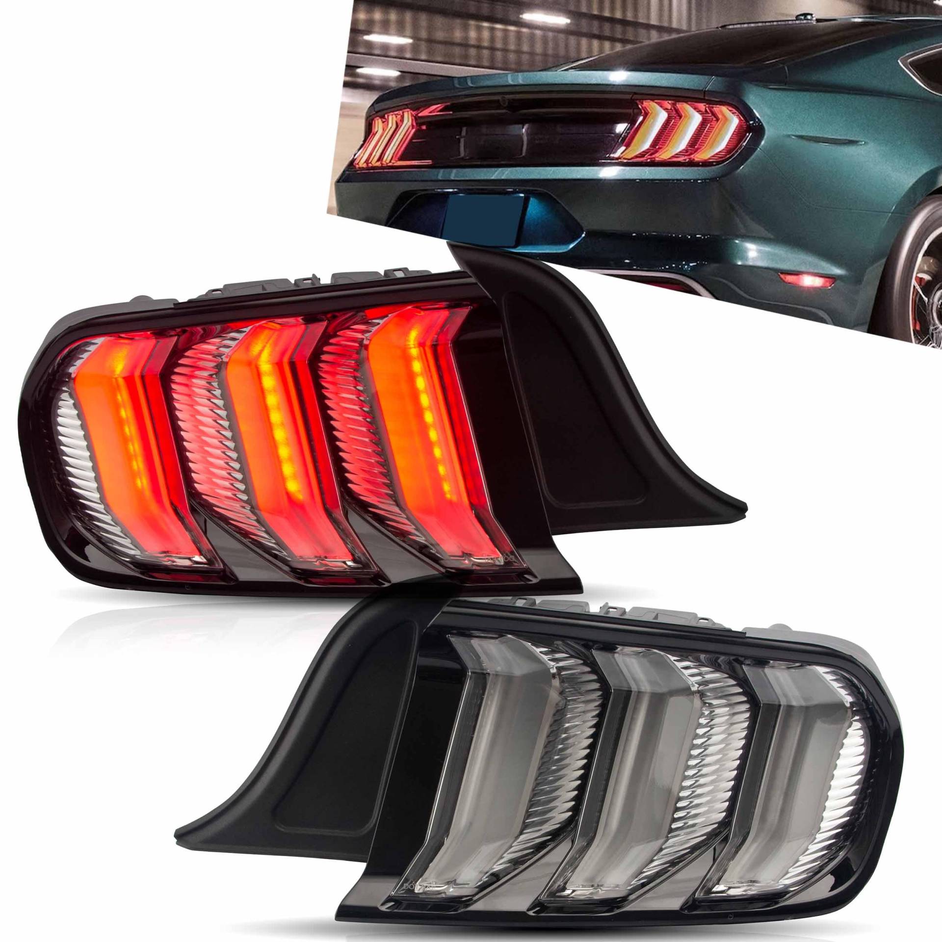 VLAND Klar Rücklicht 5 Modelle passend für Fo-rd Mustang GT 2015-2020 Rückleuchten,Paar von VLAND