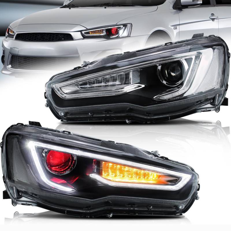 VLAND L-ED Scheinwerfer passend für LAN-CER EVO X 2008-2020, Scheinwerfergruppe(Demon Eyes) von VLAND