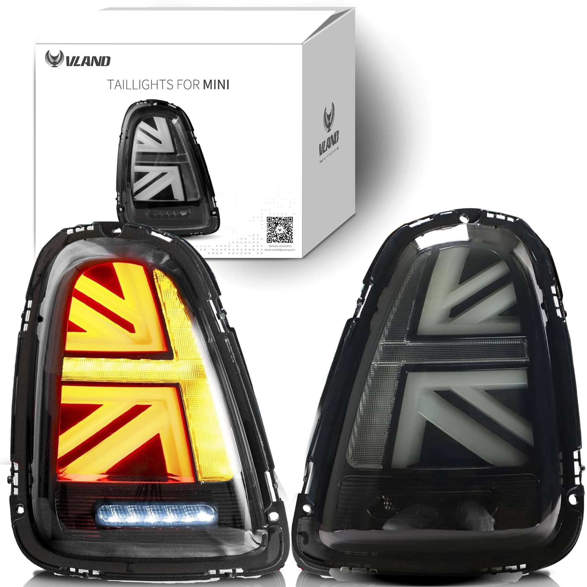 VLAND LED Rücklichter für Mini Cooper R56 R57 R58 R59 2007-2013, Union Jack Rücklichter mit E-Prüfzeichen, (geräuchert) von VLAND