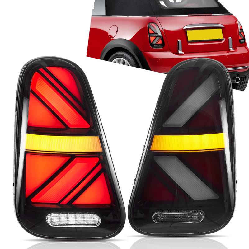 VLAND Mini LED Rückleuchten für First Generation, Mini Cooper R52 Cabrio, Mini Cooper S R53 2001-2006, Mini One/Cooper R50，Rückleuchten mit Sequenzanzeige (Transparente) von VLAND