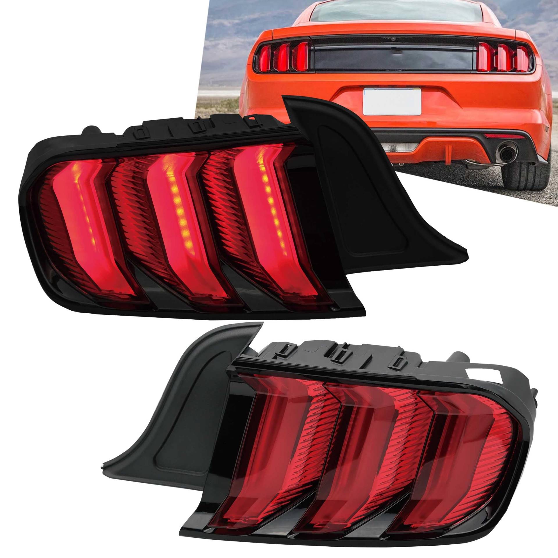 VLAND Rot Rücklicht 5 Modelle passend für Fo-rd Mustang GT 2015-2020 Rückleuchten,Paar von VLAND