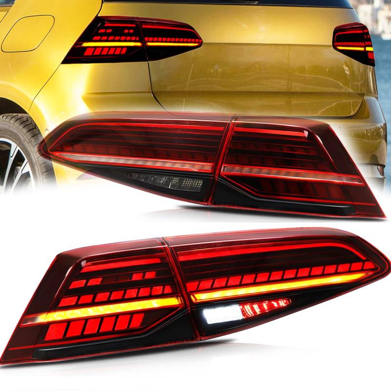 VLAND Rückleuchten für Golf 7 MK7 MK7.5 TSI TDI GTD 2013–2019[Nicht für MK7.5 GTI & R], Rücklichter mit sequenziellem Blinklicht, Mit E-Prüfzeichen, ein Paar(Rot) von VLAND