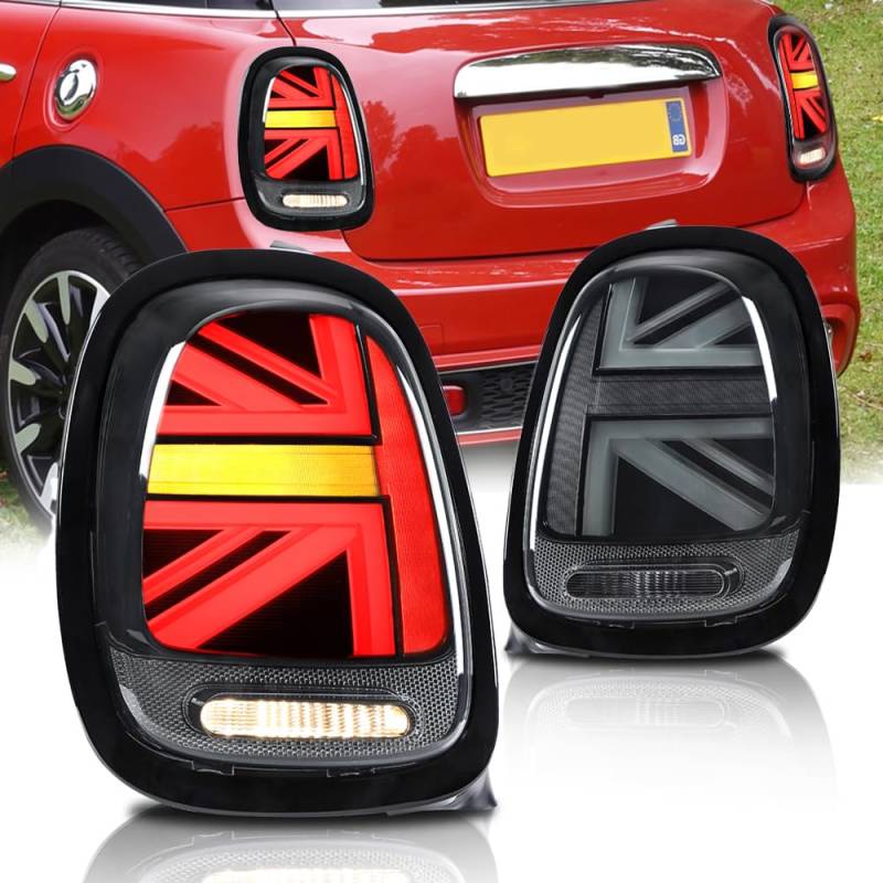 VLAND Rückleuchten für Mini Cooper F55 F56 F57 2014-2021 Union Jack Rückleuchten mit dynamischem Signal, ohne Nebelscheinwerfer, mit E-Prüfzeichen (schwarz-geräuchert) von VLAND