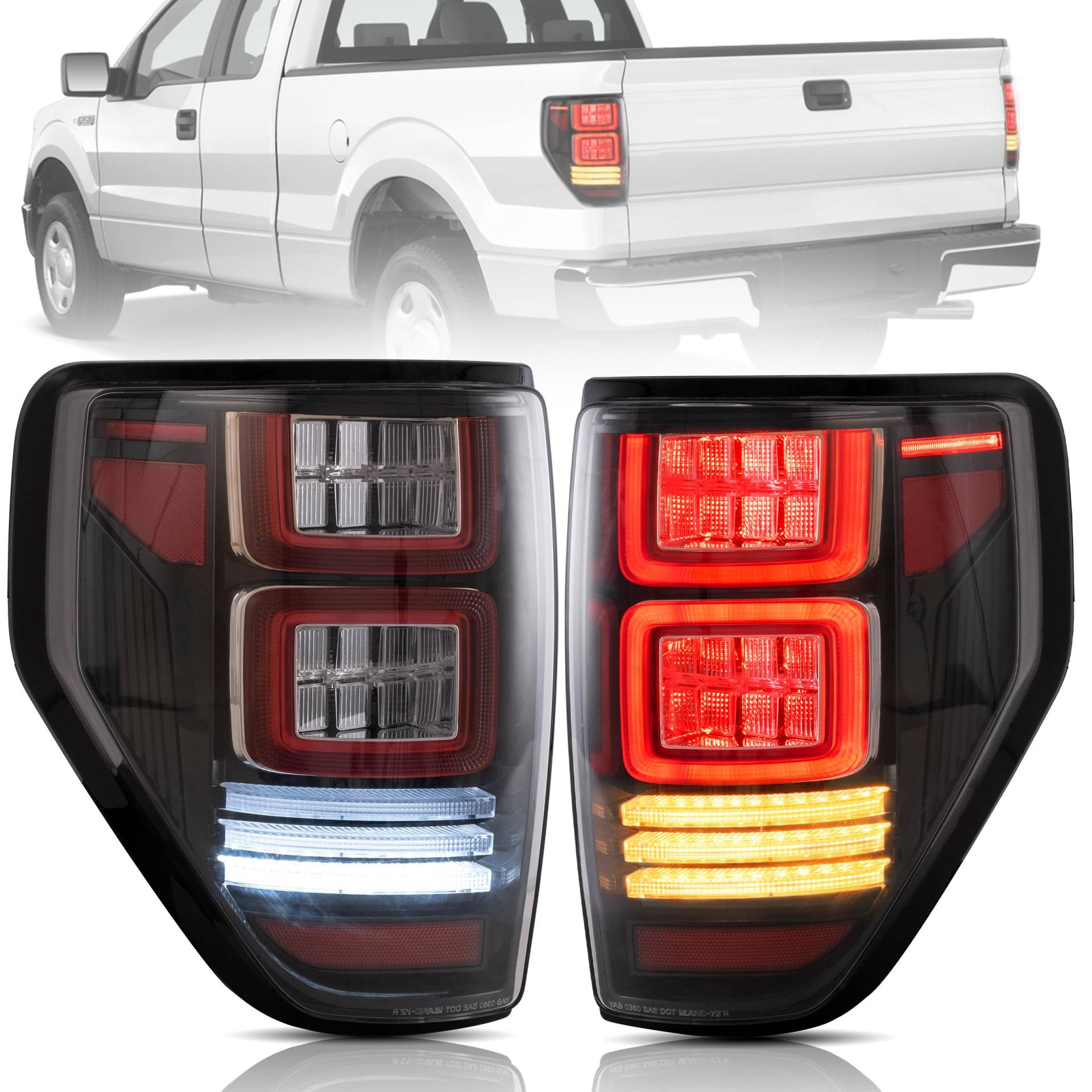 VLAND Rückleuchten passend für Ford F150 2009–2014, mit sequentiellen Blinkern, Paar (linke und rechte Seite), Klar von VLAND