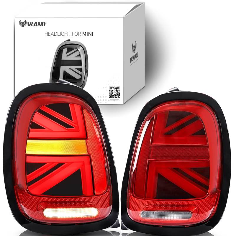 VLAND Rückleuchten passend für Mini Cooper One JCW F55 F56 Hatch F57 convertible 2014-2021 Union Jack Rücklichtleuchte(Rot mit schwarzem Kreis) von VLAND