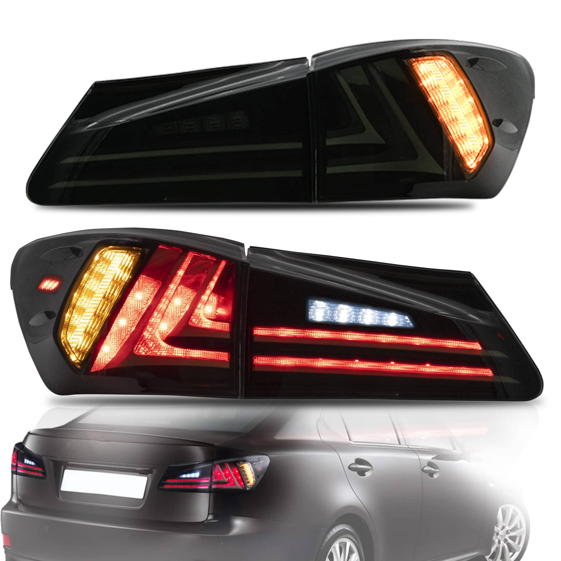 VLAND Rücklichter Kompatibel für Lexus IS250 IS350 2006-2012 Rücklichter mit Blinker. Geraucht von VLAND