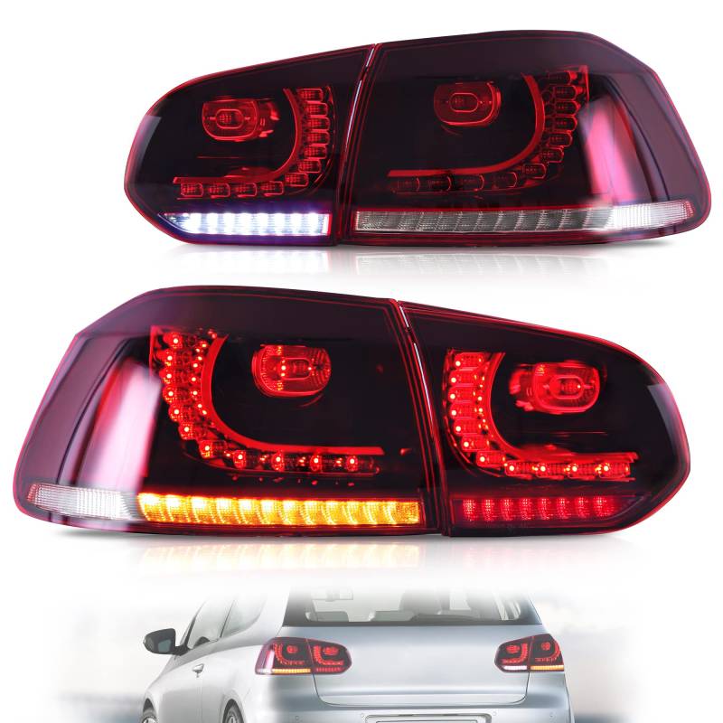 VLAND Rückleuchten für Golf 6 MK6 TSI GTI GTD R 2008-2013, rücklichter mit sequenzieller Anzeige, Mit E-Prüfzeichen(Rot) von VLAND