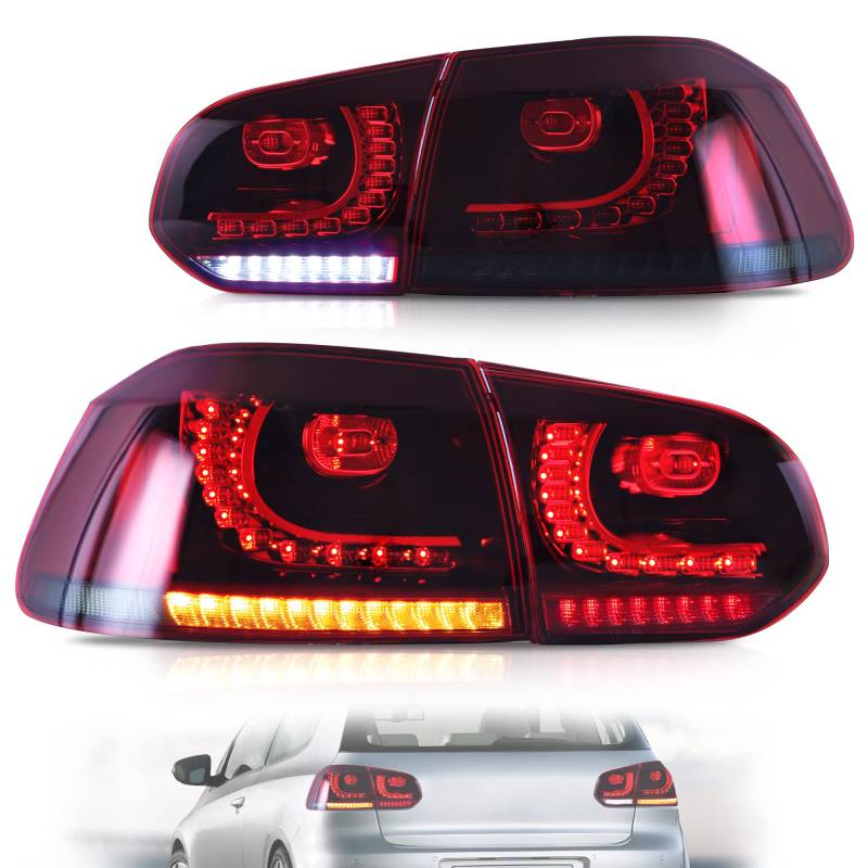 VLAND Rückleuchten für Golf 6 MK6 TSI GTI GTD R 2008-2013, rücklichter mit sequenzieller Anzeige, Mit E-Prüfzeichen (Rot und geräuchert) von VLAND