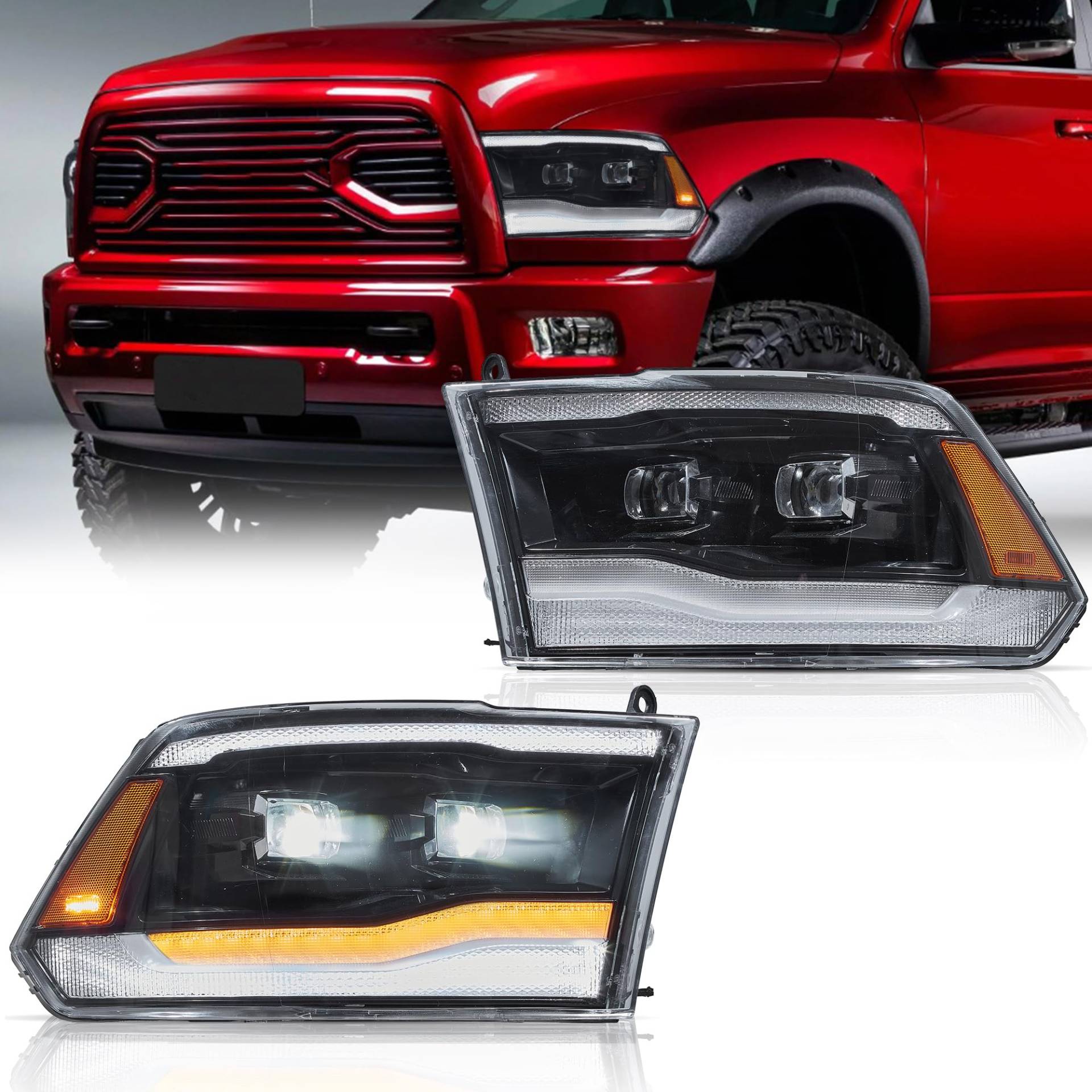 VLAND Scheinwerfer passend für Do-dge RAM 1500 2500 3500 2009–2018/RAM Classic 2019–2021, klarer Reflektor von VLAND