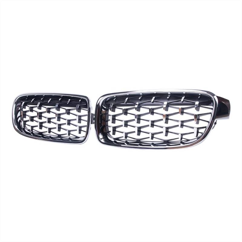 VNABIA Kompatibel Mit 3er F30 F31 F35 2013 2014 2015 2016 2017 2018 2019 Auto Front Nieren Stoßfänger Gitter Diamond Style Racing Grille Kühlergrill Doppelsteg(Full Silver) von VNABIA